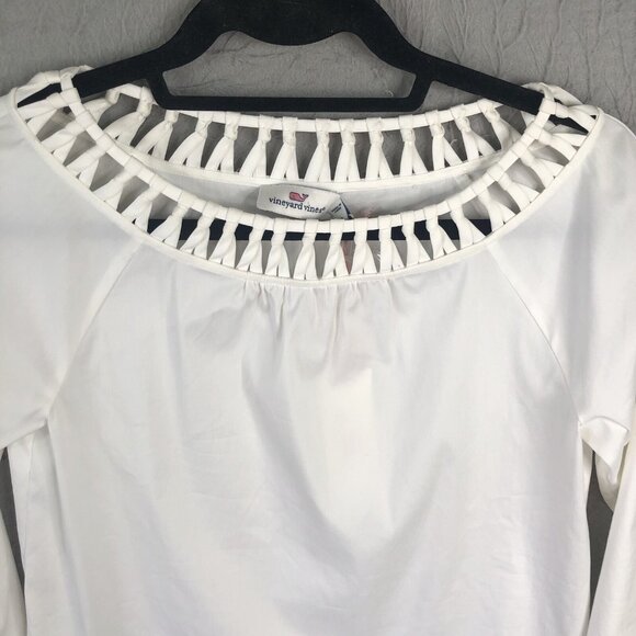 Vineyard Vines Top Womens 0 White Poplin Basketweave Stretch Beach Prep NEW - Picture 12 of 16